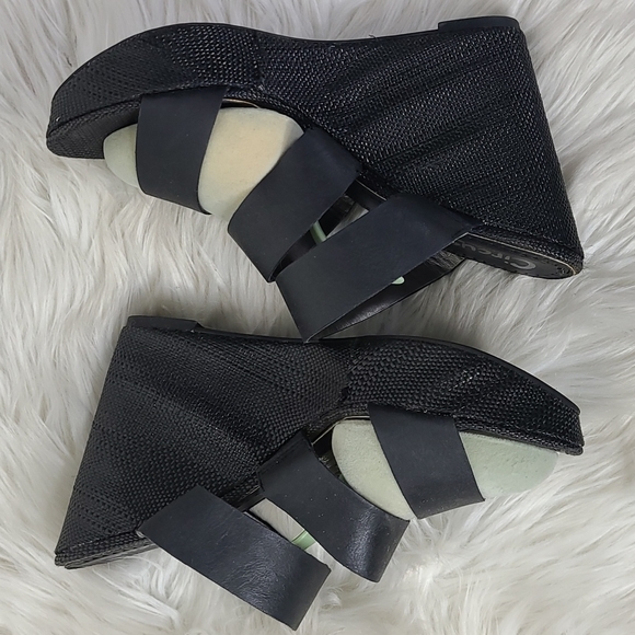 Circus by Sam Edelman Slip On Wedge Sandals Size 9.5 Black Woven Fabric Spring - Picture 4 of 9